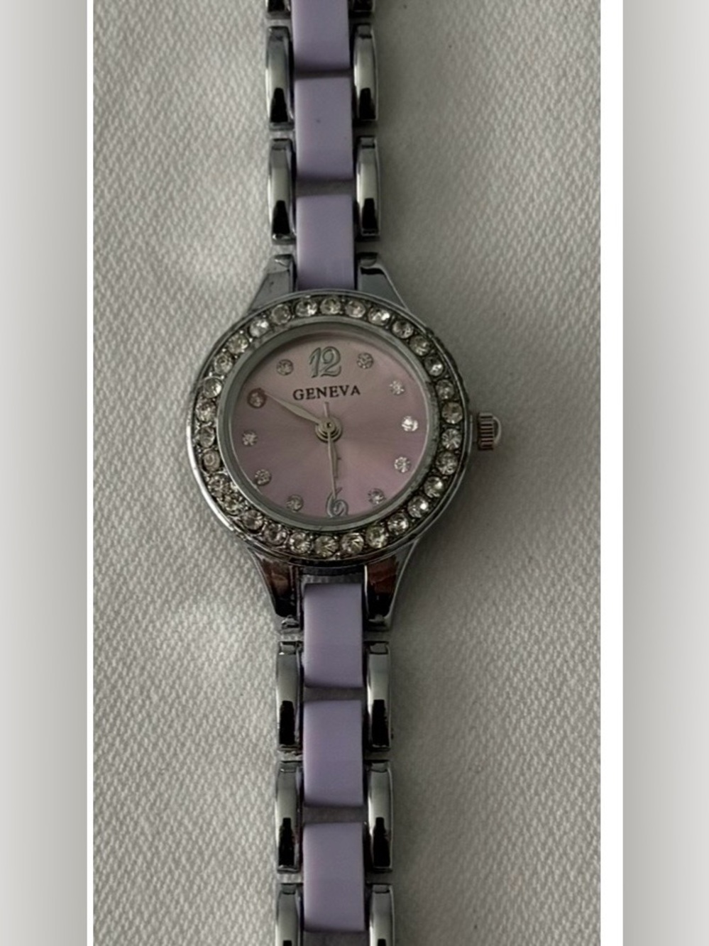 ⌚️3/$30⌚️ Silver Tone Lavender Crystal Bezel Women's Bracelet Link  Watch